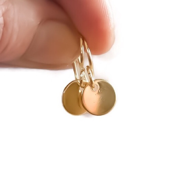 14K Yellow Gold Filled Round Disk Dangle Earrings - Picture 3 of 8